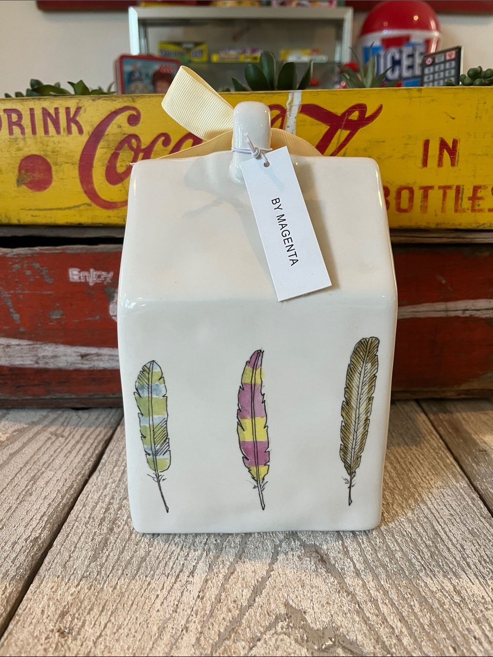 NWT - Rae Dunn Ceramic Birdhouse with Colorful Feather Motif from 2018 - Picture 2 of 8